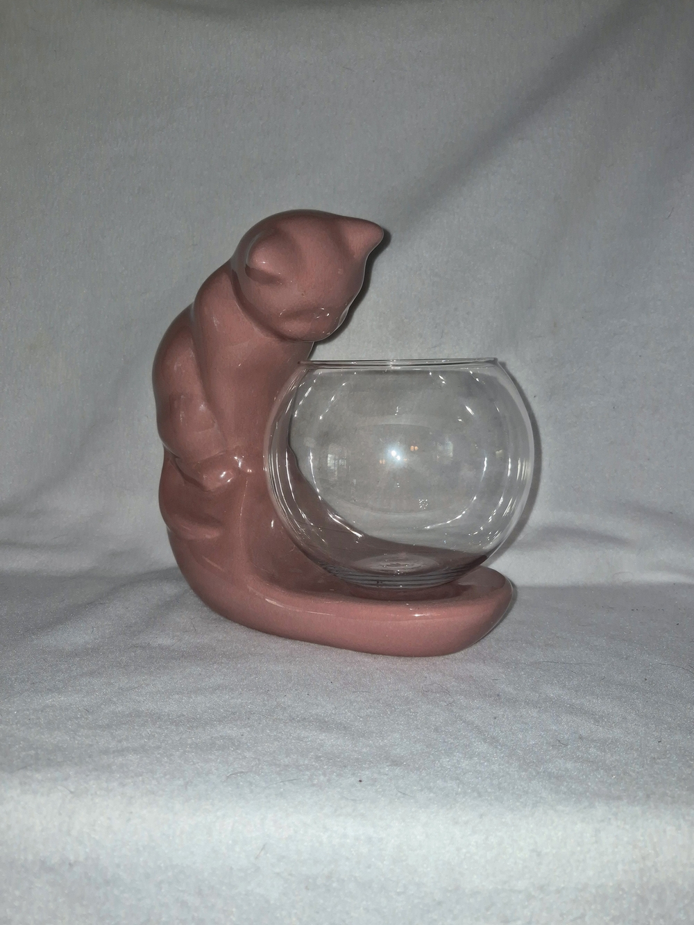Vtg Haeger Pink Cat Fish Bowl.  Original Glass Bowl.